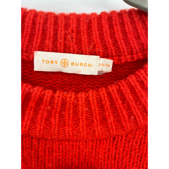 Tory Burch Womens Cropped Sweater Orange Solid Long Sleeve Crew Neck Pullover XS - Picture 5 of 7